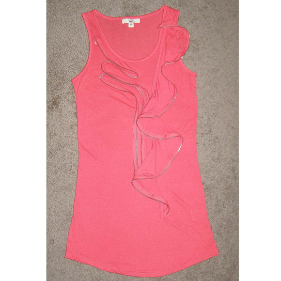 🌺 New Long Coral Tank top by YA with Zipper Ruffle M - Picture 5 of 6